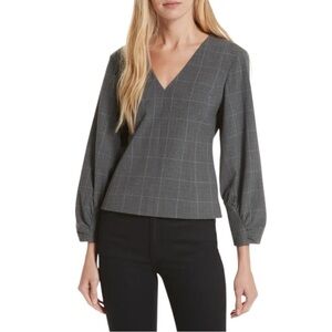 Tibi Seamed Corset Top Glen Plaid V Neck